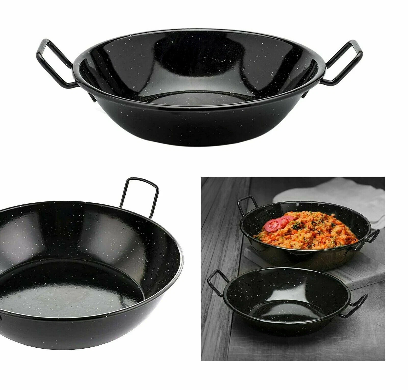 28cm Original Enamel Karai Wok Heavy Duty Frying Kadhai Kadai Karahi Dish Pan UK