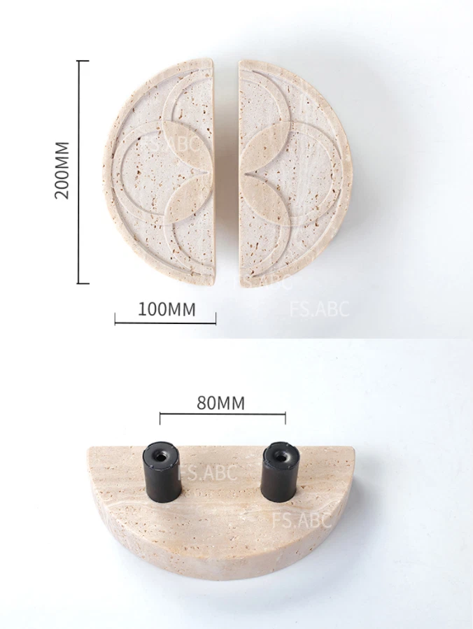 2 Pcs Natural Rome Travertine Door Handles Decorative Vintage Doorknobs - Image 4 of 4