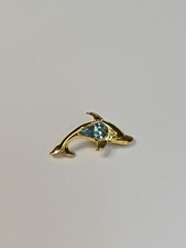Dolphin Lapel Pin Gold Color w/ Light Blue Faux Gem