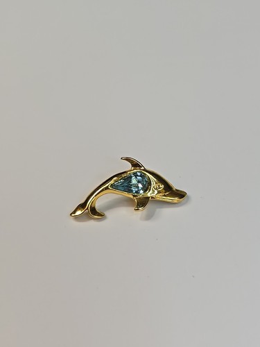 Dolphin Lapel Pin Gold Color w/ Light Blue Faux Gem