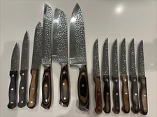 12 Pc Kitchen Knife Set Ergonamic Wood Handle High Carbon Stainless Steel  Blade