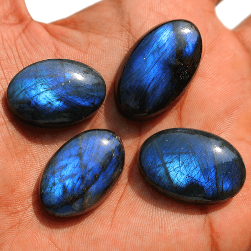 4 pz Cristalli Ovali Naturali Labradorite Fuoco Blu da Collezione Reiki Minerale Gioiello - Foto 4 di 12