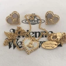 Vivienne Westwood PETRA Heart Shell Gold Necklace Earrings Set No BOX [E00301