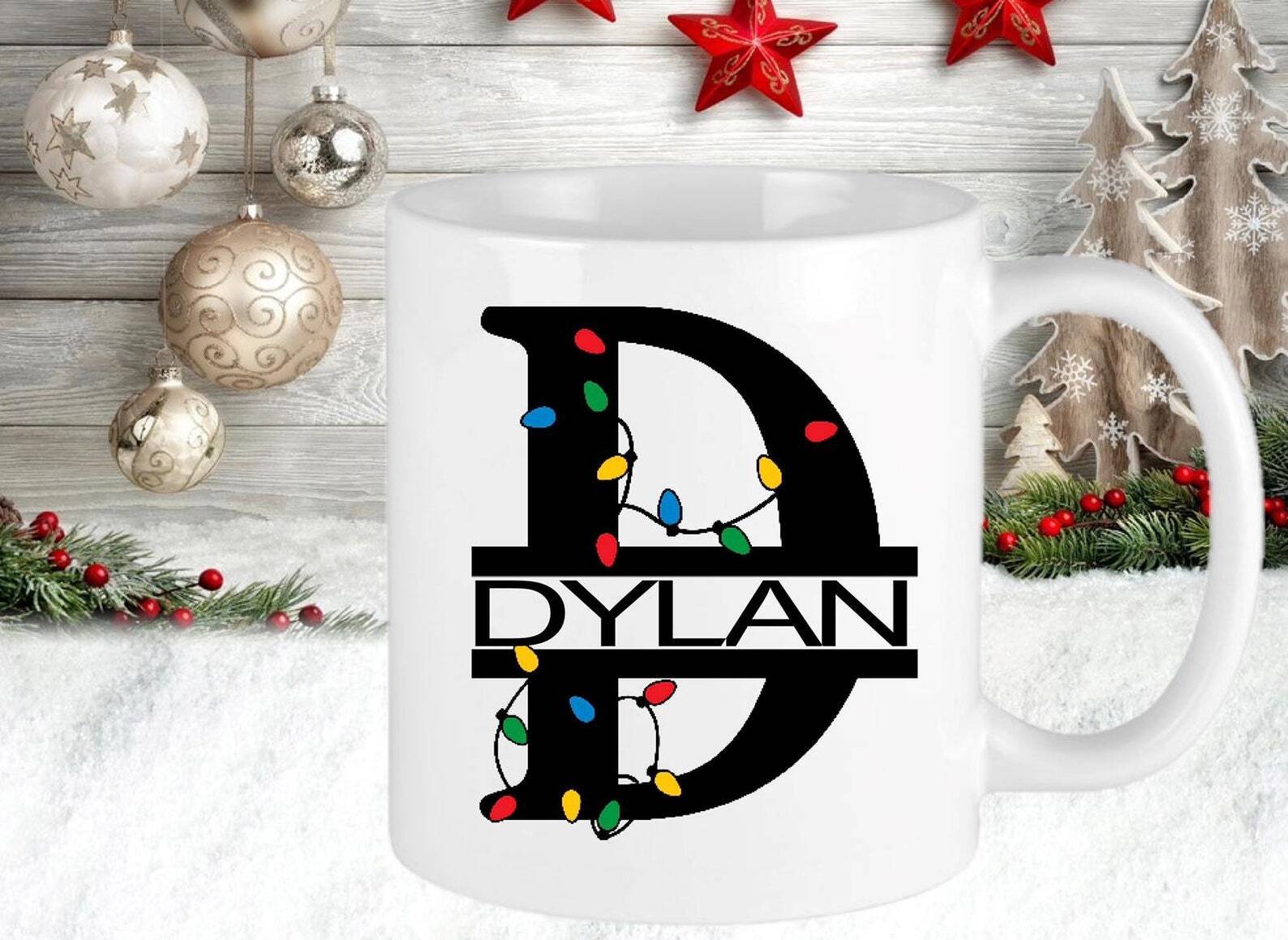 Personalised Christmas Monogram Letter Present Gift Novelty Mug Cup Christmas