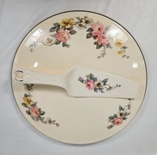 Cake Plate and Matching Server Homer Laughlin Armand Floral Pattern Ceramic