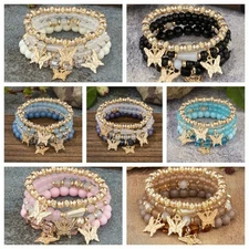28pcs/7Sets Boho Stackable Beaded Bracelet Butterfly Charms Handmade Jewelry Set