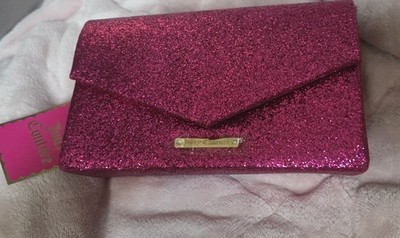 Juicy Couture Pink Glitter Clutch Bag Magnetic Closure Gold Hardware