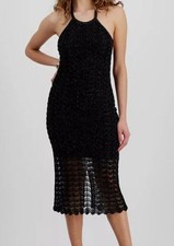 Guess Women's Black Alina Metallic Knit Halter-Neck Sleeveless Midi Dress Size M