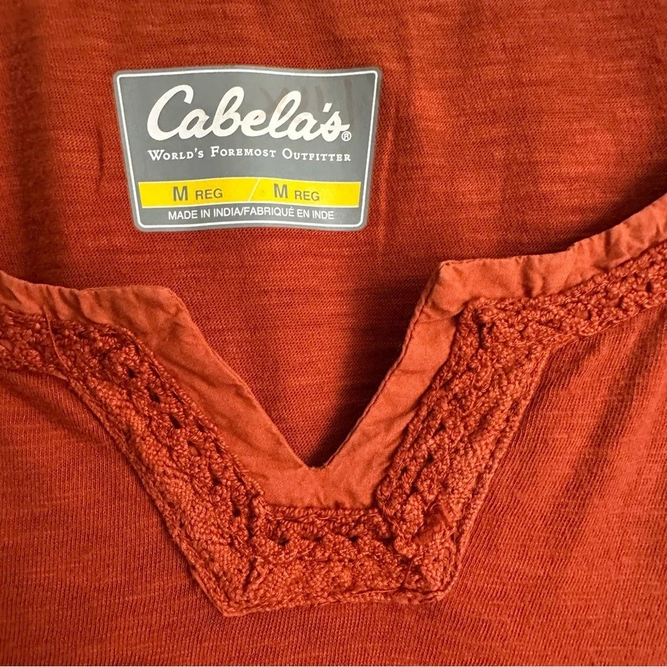 Camiseta para mujer Cabela otoño naranja óxido especias bordada manga 3/4 talla 8 nueva con etiquetas Foto 2 de 4