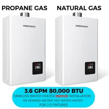 3.6 GPM 80,000 BTU Tankless Water Heater Propane/Natrual Gas Instant Hot Water