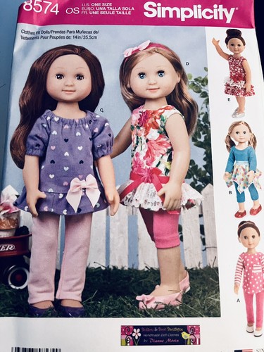 Simplicity 8574 Top Leggings Tunic Dress 14" Doll Wellie Wishers Fashion Friends - Picture 2 of 5