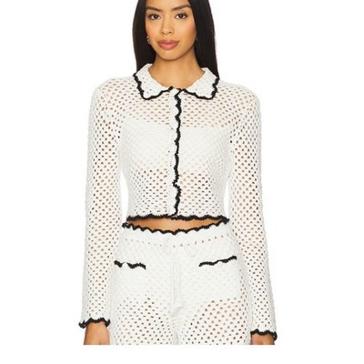 STONE COLD FOX Peter Pan collared crochet Button Down Knit Shirt Coquette Retro 