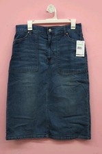 Nine West Regular Fit Back Slit Women's Midi Pencil Denim Skirt 8 Blue