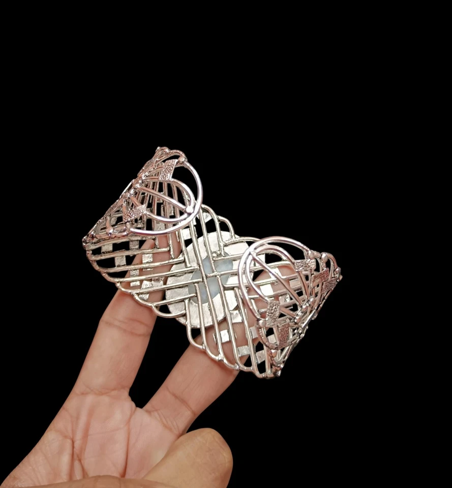 Natural Rainbow moonstone Bangle 925 Sterling Silver gift bangle For Her - Image 3 of 4