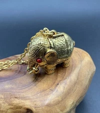 Vintage 1960s Max Factor Aquarius Solid Perfume Elephant Pendant Locket Necklace