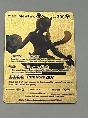 Pokémon Mewtwo GX 300hp Gold Foil Fan Art Collector Card TCG (ash1)