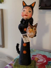 DEBRA SCHOCH BETHANY LOWE DESIGN Black Cat Girl with her Owl RETIRED NEW w Tag