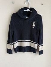 Polo Ralph Lauren Big Pony Sweater Youth Size 5 Navy Stripe Shawl Collar