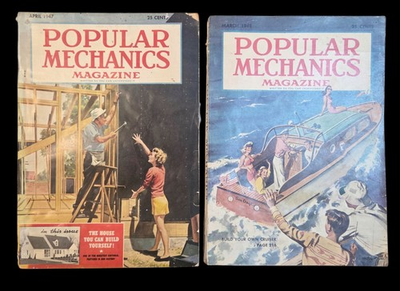 #ad Pair of Vintage Popular Mechanics Magazines 1947 amp; 1948 DIY Ads Harley Space $36.95