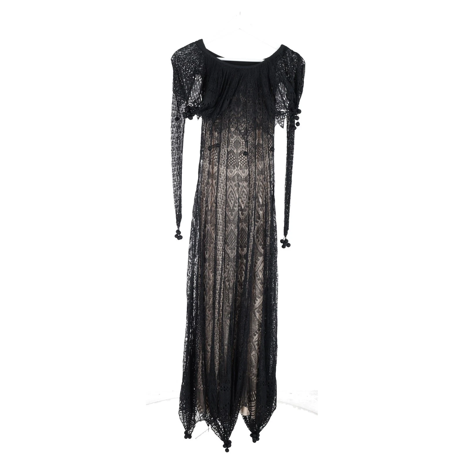Alexander Mcqueen abito maxi pizzo spalle scoperte in seta donna nero Xs