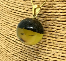 AMBER PENDANT ROUND Bead Gift Natural Baltic Amber Silver 925 Gold PL 3,2g 14954