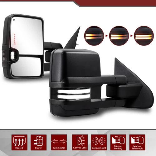 Smoked Switchback Tow Mirrors for 2014-19 Chevy Silverado GMC Sierra DRL Backup