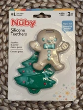 NWT Nuby Silicone Gingerbread & Christmas Tree Teether 2-Pack BPA Free