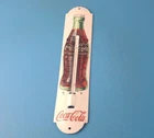 Vintage Drink Coca Cola Sign - Glass Bottle Gas Ad Sign on Porcelain Thermometer