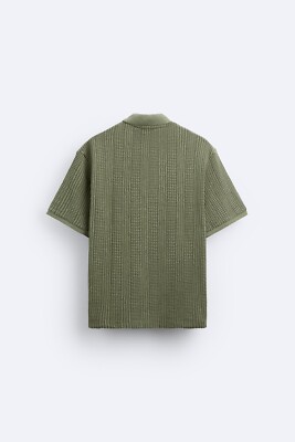 New Zara Men Textured Zip Polo Shirt 5372/407 M Khaki Green jacket