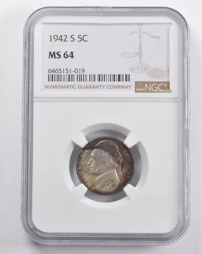 MS64 1942-S Jefferson Nickel NGC Insane Tone/Color *5708