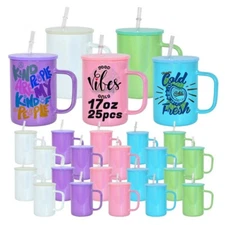 US Warehouse 16oz 25pcs 17oz sublimation glass shimmer beer mug with lids straws