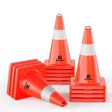Traffic Cones 18 inch 12 Pack Safety Cones Orange with Reflective Collars Fit...