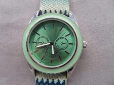 Accutime Chronograph Watch Green Face  Blue/Green Band New Battery Runs