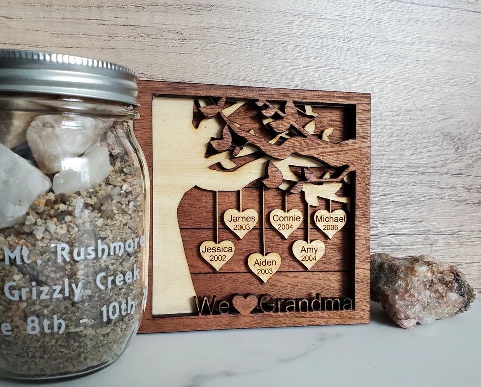 Custom Family Tree Signs Plaque, Family Tree Hearts Sign Laser Engraved Wood - Image 4 of 4