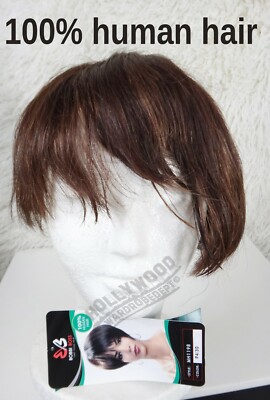 100% HUMAN Hair full wig Asymmetrical short karen bob dark