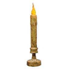 NEW PRIMITIVE BURNT IVORY TIMER TAPER CANDLESTICK Grungy 10" LED Twisted Tip