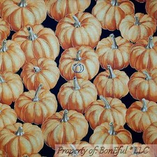 BonEful Fabric FQ Cotton Quilt Black Orange Gold Metallic Pumpkin Thanksgiving L
