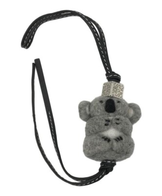 LOEWE Bag Charm Koala Felt & Calfskin Palladium Dies Leather strap