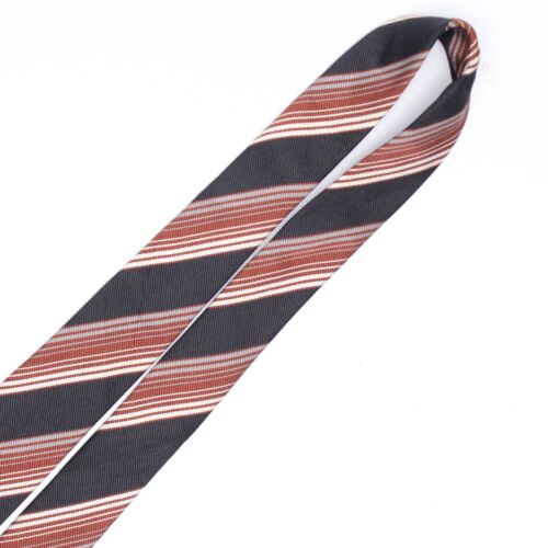 Valentino Mens Silk Necktie Black Brown Gray White Stripe Woven Twill Tie Italy - Picture 4 of 7
