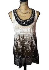 Daytrip Womens Sleeveless Lace Top L Floral Black Collar Embellishment Romantic