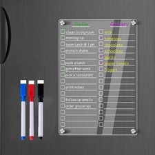Clear Acrylic Magnetic Dry Erase Board For Fridge - 12" X 8" With 3 Markers