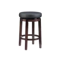 Linon Maya 25.39" Swivel Backless Counter Stool Black/Brown Wood Faux Leather