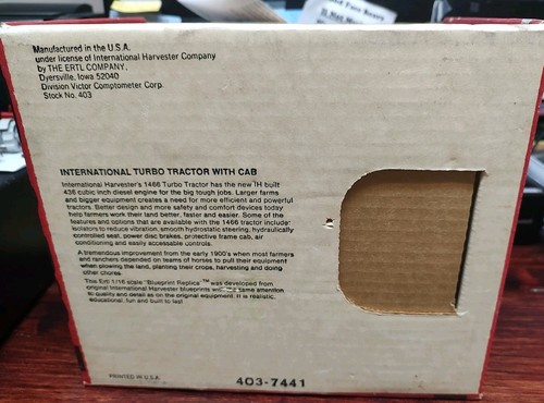Ertl 1/16 Blueprint Replica International 1466 Turbo WF Tractor w/Cab & Duals - Picture 8 of 8