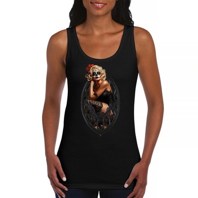 Gothic Sugar Skull Pinup Women's Tank Top Dia de los Muertos Dark Seductive