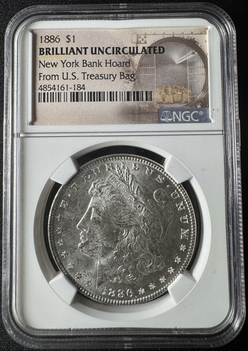 1886 $1 BRILLIANT UNCIRCULATED New York Bank Hoard From U.S. Treasury Bag