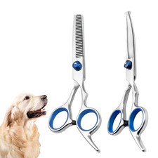 Professional Dog Grooming Scissors Set, Teeth Thinning Shears, Curved Safety ...