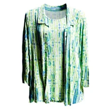 Ali Miles 2 Piece Shirt Set Blue Green Abstract Print Women's 2X NEW