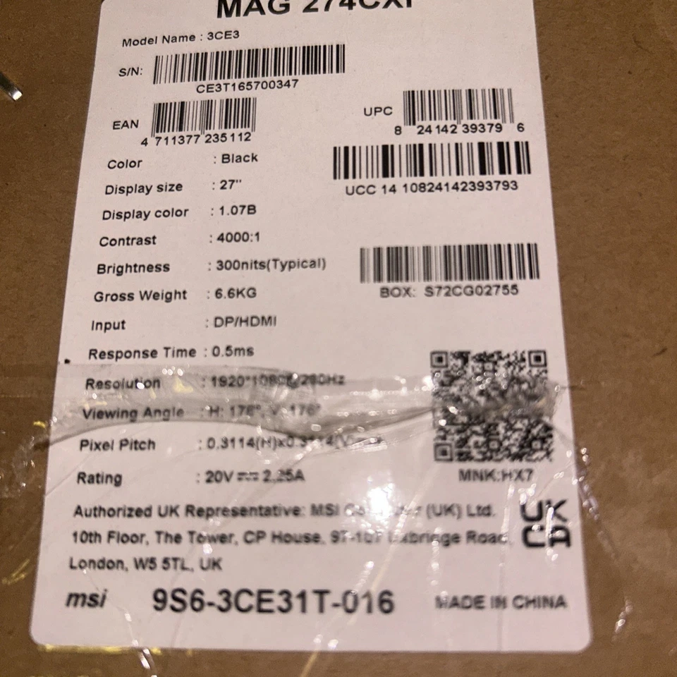 MSI MAG 274CXF 27" Curved HD 180Hz Refresh Gaming Monitor in Black -  - Image 4 of 4