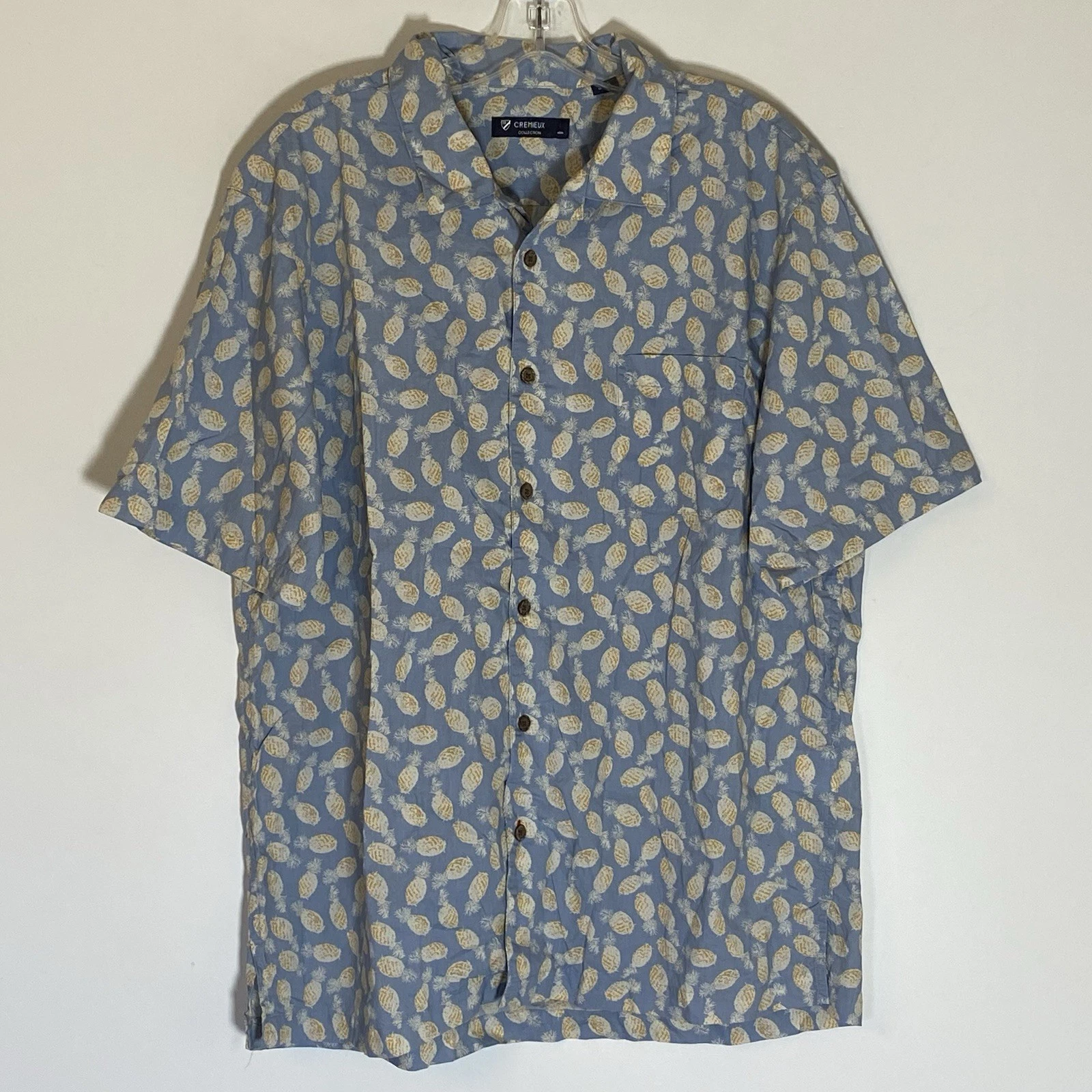 Daniel Cremieux Shirt Mens Large Blue Pineapple Cotton Short Sleeve Cruise Beach