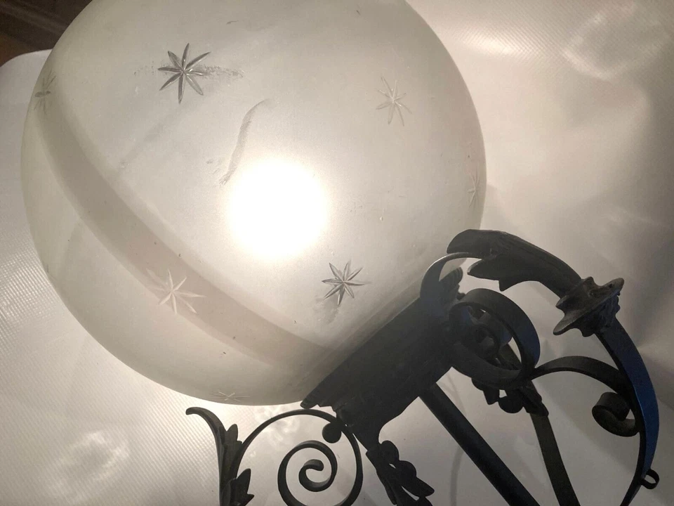 Antiguo accesorio de luz electrificado victoriano original gas 13" bola pantalla 34" Foto 3 de 4